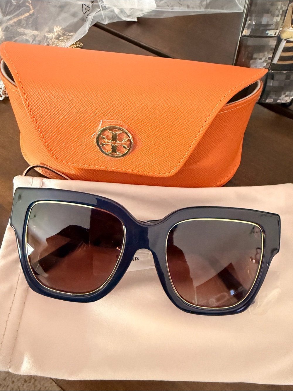 Tory Burch Orange Case with Navy Framed Sunglasses